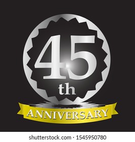 45th anniversary logo with silver and gold ribbon. Vector design template elements for your birthday celebration.