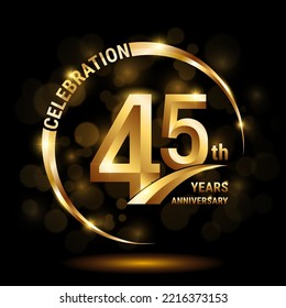 45th Anniversary Logo, Template design for anniversary celebration with golden ring and text, vector illustration