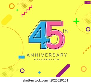 45th anniversary logo, vector design birthday celebration with colorful geometric background.