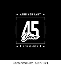 45th anniversary logo with white rectangle  vector template for birthday celebration.