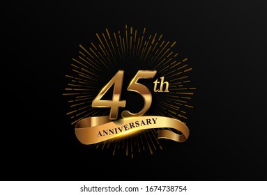 45th anniversary logotype with fireworks and golden ribbon, isolated on elegant background. vector anniversary for celebration, invitation card, and greeting card.