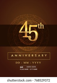 45th anniversary poster design on golden and elegant background, vector design for anniversary celebration, greeting card and invitation card.