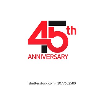45th anniversary red and black design simple isolated on white background for celebration