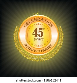 45th anniversary ribbon logo with golden circle and graphic elements