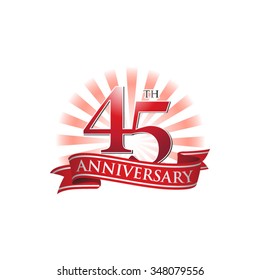 45th anniversary ribbon logo with red rays of light