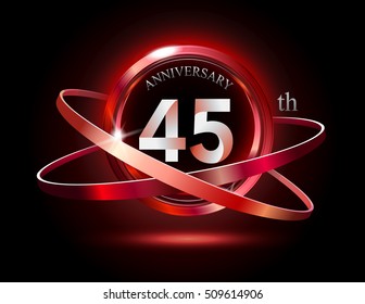 45th anniversary with shiny red ring on black background