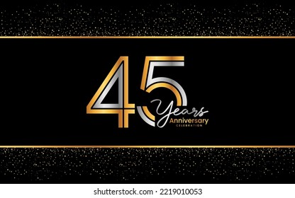 45th Anniversary template design. Anniversary Celebration logo design in golden color for celebration event, invitation, greeting card, flyer, banner, poster, double line logo, vector illustration