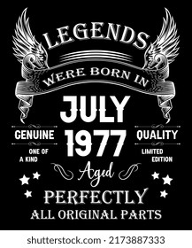 45th Birthday Vintage Legends Born In July 1977 45 Years Old