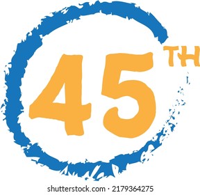45th ordinal number counting yellow blue vector art illustration with amazing font