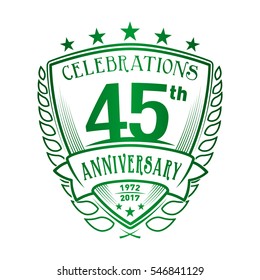 45th Shield Anniversary logo. Vector and illustration. 45 years logo. 