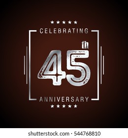 45th Silve grunge anniversary logo, laurel wreath isolated on brown background, vector design