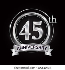 45th silver anniversary logo with ribbon and ring