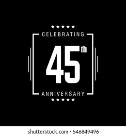 45th white anniversary logo, vector celebration design with rectangle on black background.