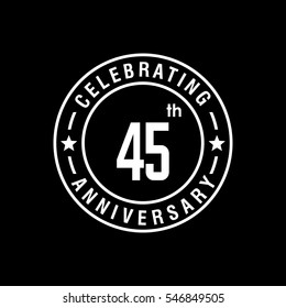 45th white anniversary logo, vector celebration design with circle on black background.