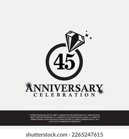 45th year anniversary celebration logo with black color wedding ring vector abstract illustration design