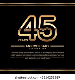 45th year anniversary celebration logo design with gold number, vector template illustration