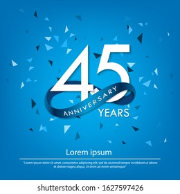 45th years anniversary celebration emblem. white anniversary logo isolated with blue circle ribbon. vector illustration template design for web, poster, flyers, greeting card and invitation card