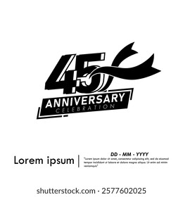 45th years anniversary celebration emblem. black anniversary logo isolated with ribbon on white background. vector illustration template design for web, flyers, poster,  invitation and greeting card