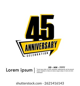 45th years anniversary celebration emblem. anniversary logo isolated with speech ribbon on white background. vector illustration template design for web, flyers, poster, invitation and greeting card