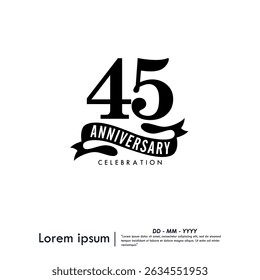 45th years anniversary celebration emblem. congratulations anniversary logo isolated with ribbon on white background. vector illustration template design for web, flyers, poster, greeting card