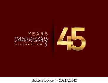 45th years anniversary celebration logotype with gold and elegant color isolated on red color. vector anniversary for celebration, invitation card, and greeting card.