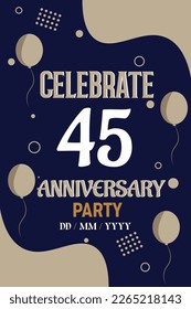 45th years anniversary design for greeting invitation with balloon elegant design template