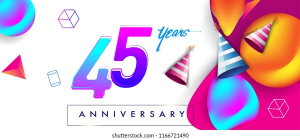 45th years anniversary logo, vector design birthday celebration with colorful geometric background and abstract elements.
