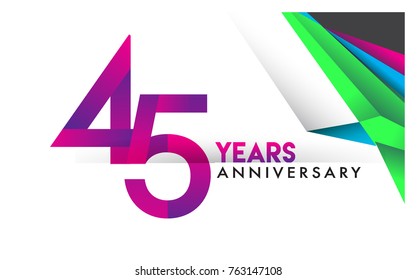 45th years anniversary logo, vector design birthday celebration with colorful geometric isolated on white background.