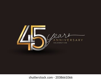 45th years anniversary logotype with multiple line silver and golden color isolated on black background for celebration event.