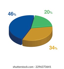 46 20 34 percent 3d Isometric 3 part pie chart diagram for business presentation. Vector infographics illustration eps.