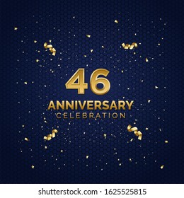 46 Anniversary celebration with gold number and ribbon on the abstract blue background. abstract background template. 