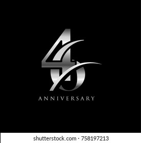 46 anniversary elegance silver logo. linked number with swoosh on black background
