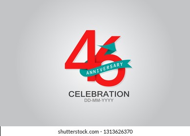 46 anniversary Red logo with Tosca ribbon. template design for web, game ,Creative poster, booklet, leaflet, flyer, magazine, invitation card - Vector