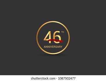 46 anniversary vector design golden color with ring and red ribbon isolated on black background