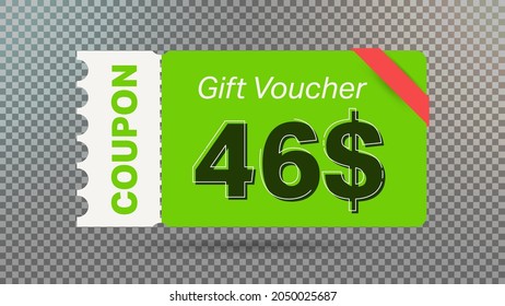 46$ coupon promotion sale for website, internet ads, social media. Big sale and super sale coupon code $46 discount gift voucher with coupon vector illustration summer offer ends weekend holiday