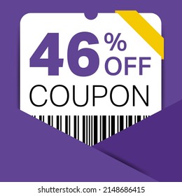 46% Coupon promotion sale for a website, internet ads, social media gift 46% off discount voucher. Big sale and super sale coupon discount. Price Tag Mega Coupon discount with vector illustration.
