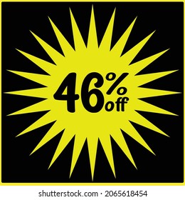46% de descuento fuera de casa, Viernes Negro, descuentos en viernes negro, números con descuentos en tiendas y tiendas, icono amarillo y fondo negro