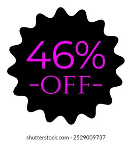 46% discount tag, magenta and black. Marketing promotions, retail sales. modern offer tag. Minimalist label