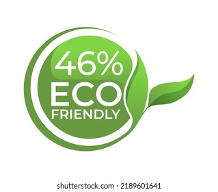 46% Eco friendly circle label sticker Vector illustration with green organic plant leaves. Eco friendly stamp icon. 2d vector illustration. 