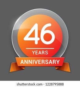 46 / Forty SixYears Anniversary Logo with Glass Emblem Isolated. 46th Celebration. Editable Vector Illustration.