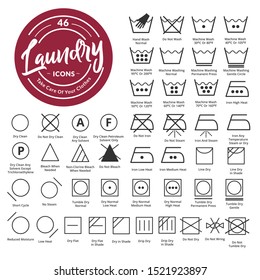 46 Laundry, fabric care icon & symbol set