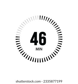 46 Minute timer clock. 46 min stopwatch icon countdown time digital stop chronometer.