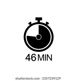46 minute timer vector icon, 46 min stopwatch symbol.