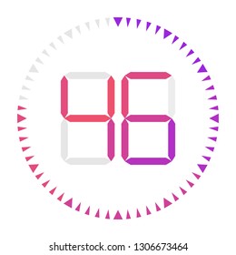 The   46 minutes, stopwatch vector icon, digital timer. Vector digital count down circle board with circle time pie diagram. Watch outline style design, designed for web and app.