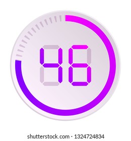 The 46 minutes, stopwatch vector icon, digital timer. Vector digital count down circle board with circle time pie diagram. Watch outline style design, designed for web and app.