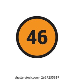 46 Number icon vector Orange Circle with Black design