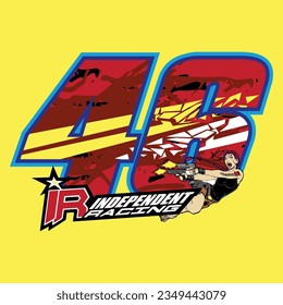 46. ​​racing number red color, sport racing number with yellow abstract style vector illustration, black, white, isolated on yellow background