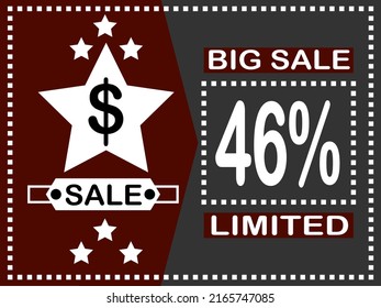 46% de descuento. Banner vectorial de gran venta con estrella de descuento.