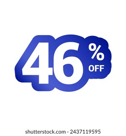 46% off. Discount number of percent sign in white and blue colors. Forty six percent of discount. Symbol tag vector badge template. Sale offer price sign.