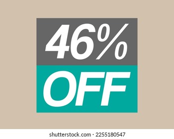46% off label. Design 46 percent discount. Vector price reduction on stores and products isolated on light background